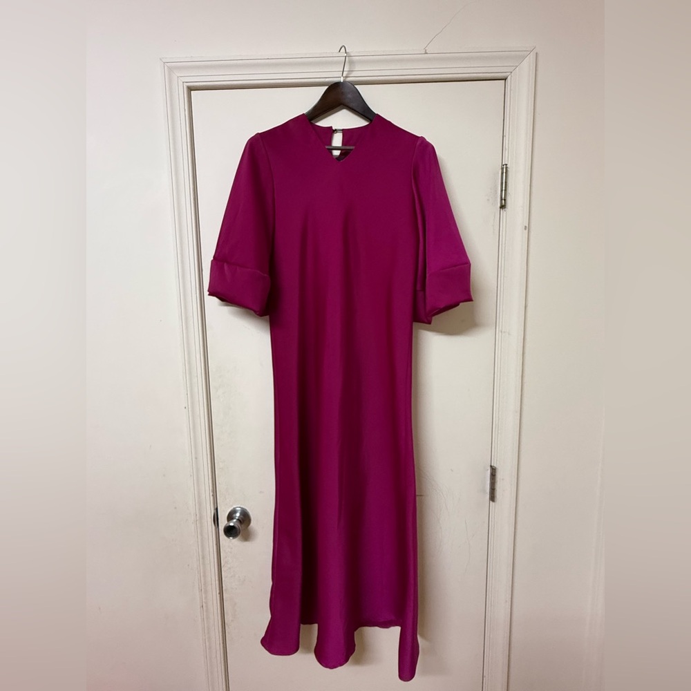 Elegant Long Sleeve Fuchsia Dress